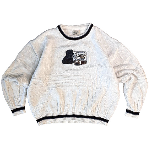 Vtg St John’s Bay Sweater Embroidered Ducks Dog Chunky Grandpa Cabin Core Casual - Picture 1 of 10